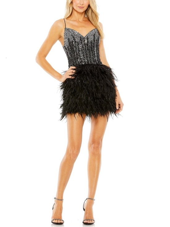 Mac Duggal Dresses & Skirts - Mac Duggal Black Sleeveless Sequin Dress with Feather Skirt